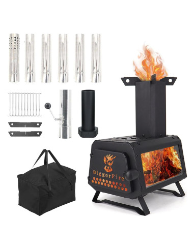 Estufa de leña portátil LEMVUZ para camping con chimenea