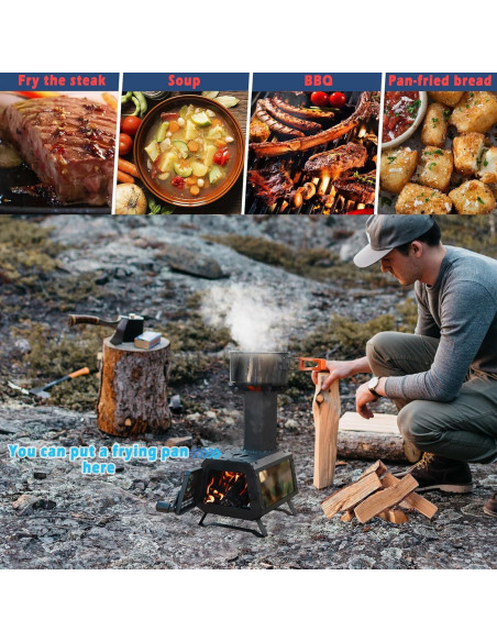 Estufa de leña portátil LEMVUZ para camping con chimenea
