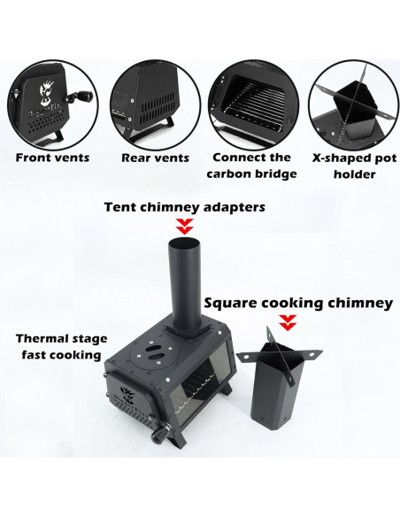 Estufa de leña portátil LEMVUZ para camping con chimenea