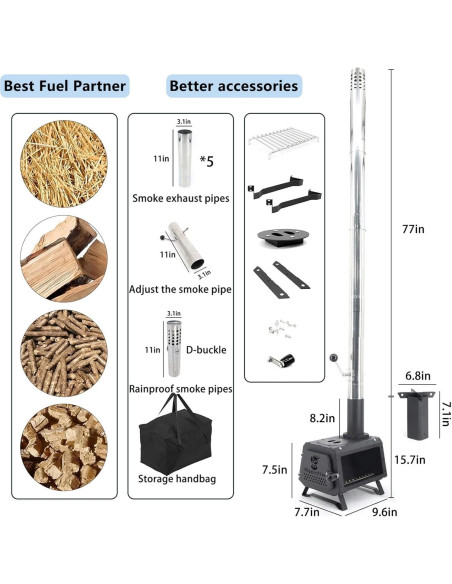 Estufa de leña portátil LEMVUZ para camping con chimenea