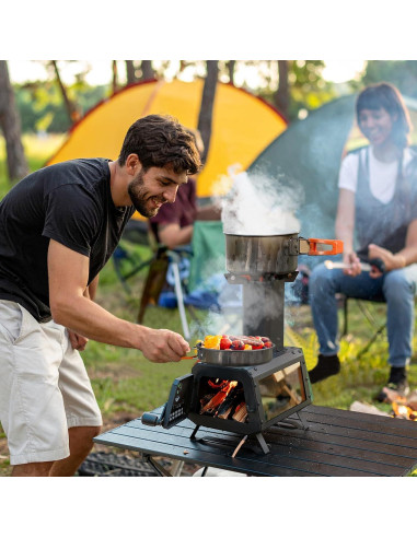 Estufa de leña portátil LEMVUZ para camping con chimenea