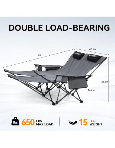 Silla de Camping Doble Reclinable HUSKFIRM con Reposapiés