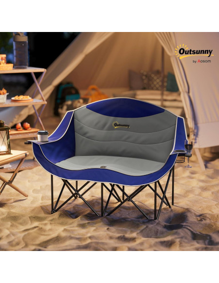 Silla de Camping Doble Outsunny Plegable Acolchada 250 kg Silla de Camping Doble Outsunny Plegable Acolchada 250 kg
