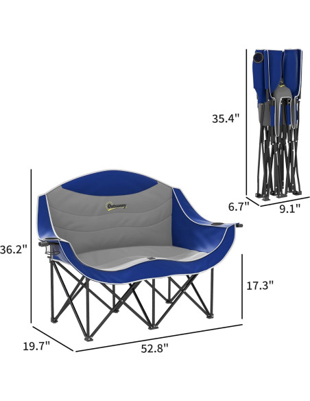 Silla de Camping Doble Outsunny Plegable Acolchada 250 kg Silla de Camping Doble Outsunny Plegable Acolchada 250 kg