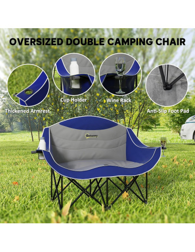 Silla de Camping Doble Outsunny Plegable Acolchada 250 kg