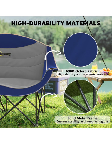 Silla de Camping Doble Outsunny Plegable Acolchada 250 kg
