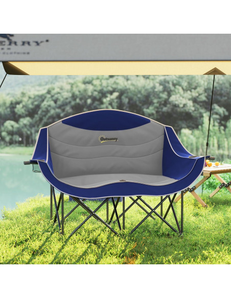 Silla de Camping Doble Outsunny Plegable Acolchada 250 kg Silla de Camping Doble Outsunny Plegable Acolchada 250 kg