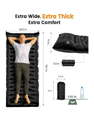 Colchoneta de Camping LLUAII Autoinflable 200x75x15cm con Almohada