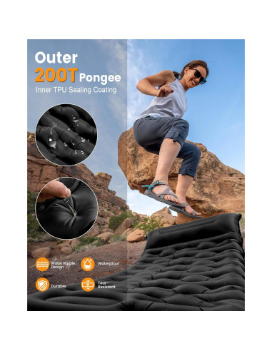 Colchoneta de Camping LLUAII Autoinflable 200x75x15cm con Almohada