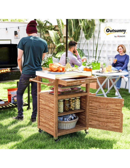 Carrito de Parrilla al Aire Libre Outsunny con Ruedas y Gabinete