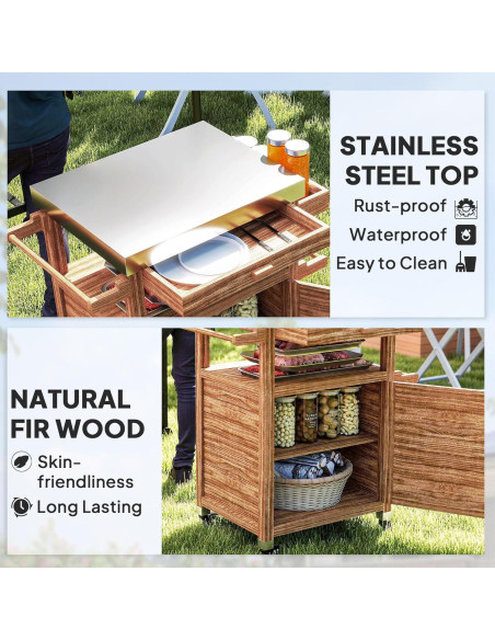 Carrito de Parrilla al Aire Libre Outsunny con Ruedas y Gabinete