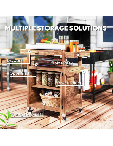 Carrito de Parrilla al Aire Libre Outsunny con Ruedas y Gabinete