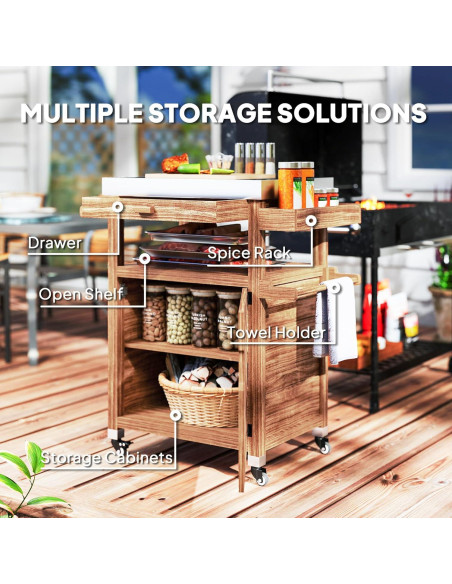 Carrito de Parrilla al Aire Libre Outsunny con Ruedas y Gabinete