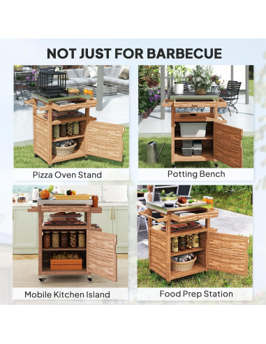 Carrito de Parrilla al Aire Libre Outsunny con Ruedas y Gabinete