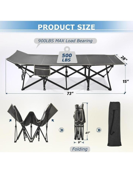 Cama de Camping Plegable ZENPETIO 227 kg con Colchón Grueso