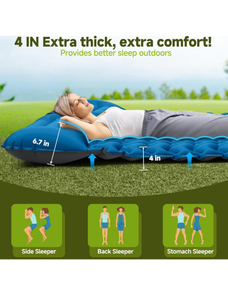 Colchón Inflable Seektain 200x130 cm con Bomba de Pie 10 cm