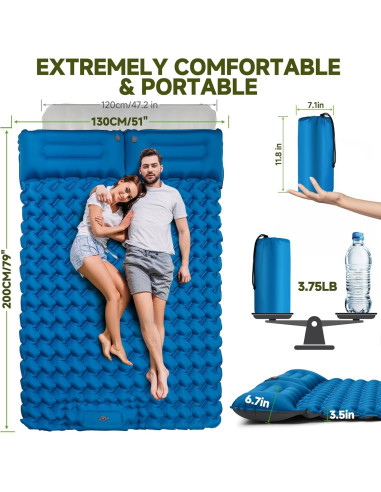 Colchón Inflable Seektain 200x130 cm con Bomba de Pie 10 cm