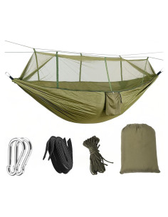 Hamaca de Camping DQ con Red Antimosquitos Verde 260.9x139.7cm