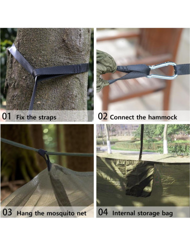 Hamaca de Camping DQ con Red Antimosquitos Verde 260.9x139.7cm