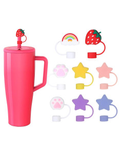 8 Cubiertas de Pajitas de Silicona Rosa para Vasos Brumate 40 oz