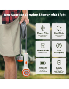 Ducha de Camping Portátil Clirass Vibe 2500mAh IPX6 con Luz 2