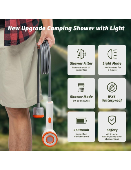 Ducha de Camping Portátil Clirass Vibe 2500mAh IPX6 con Luz