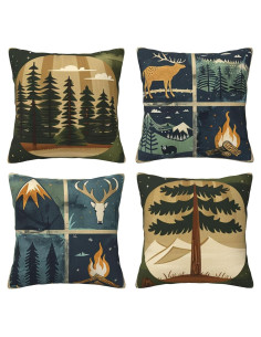 Conjunto de 4 Fundas de Cojín Decorativas Oso Ciervo 45x45 cm