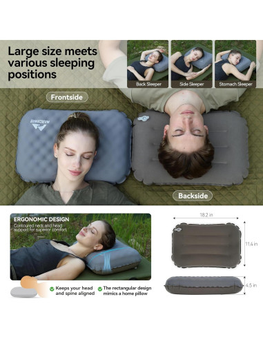 Almohada Inflable MARCHWAY para Camping y Viajes - Gris
