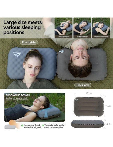 Almohada Inflable MARCHWAY para Camping y Viajes - Gris