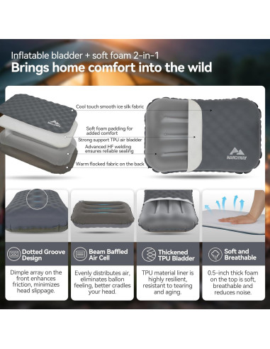 Almohada Inflable MARCHWAY para Camping y Viajes - Gris