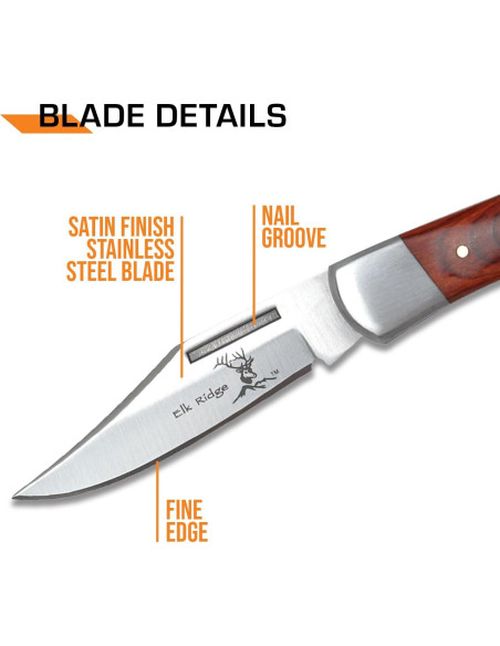 Cuchillo Plegable Elk Ridge 5.7 cm Acero Inoxidable y Madera