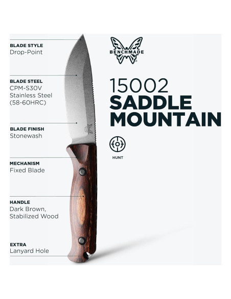 Cuchillo de Caza Benchmade Saddle Mountain 15002 - Mango de Madera Cuchillo de Caza Benchmade Saddle Mountain 15002 - Mango de Madera