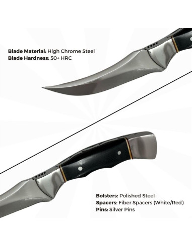 Cuchillo de Caza Fijo Genérico 20.32 cm Hoja Afilada con Funda