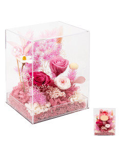 Caja de Exhibición Acrílica Rosaura con Flores Eternas 17.78x15.24 cm