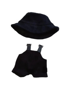 Conjunto Sombrero y Overoles para Muñecas Labubu - Negro