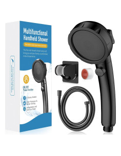 Cabezal de Ducha HEROBAI Alta Presión 3 Modos Ahorra Agua Negro