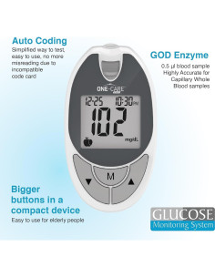 Kit de Monitoreo de Glucosa ONE-CARE con Glucometro y Tiras 2