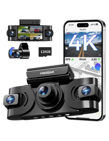 Cámara Dash 4K Freexar D4 360 4 Canales GPS Wi-Fi 128GB