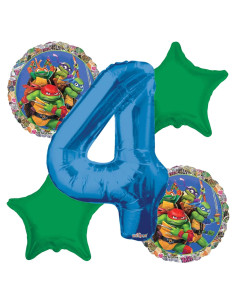 Globos de Cumpleaños TMNT 4to - Ramo de 5 Globos 86 cm