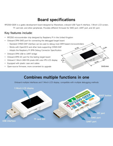 Placa de Desarrollo Waveshare RP2350-GEEK con Pantalla LCD 1.14"