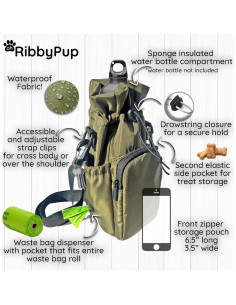 Bolsa Impermeable para Paseo de Perros RibbyPup Verde Militar 2