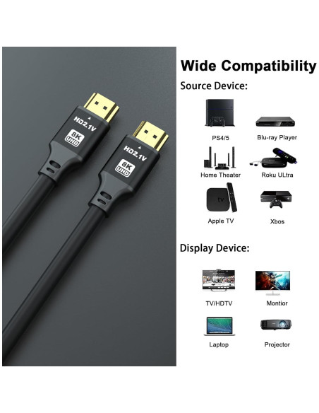 Cable HDMI 8K 1.83m 2-Pack Jojobnj Alta Velocidad 48Gbps