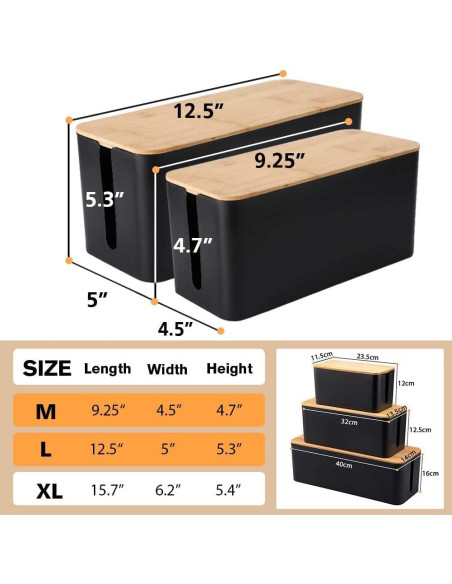 Caja Organizadora de Cables Davidsons - 2 Unidades Grande y Mediana - Negro