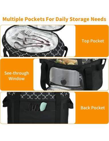 Bolsa de Transporte Aislante para Olla de Cocción Lenta 6-8 Qt