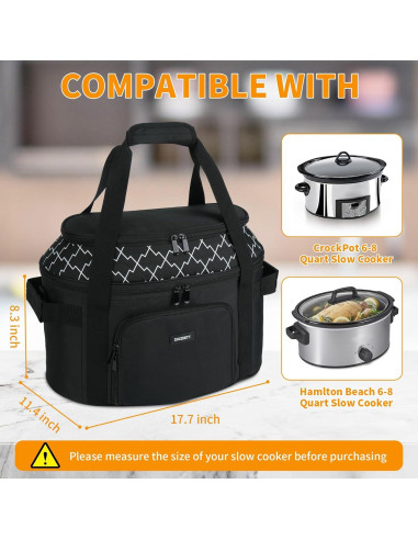 Bolsa de Transporte Aislante para Olla de Cocción Lenta 6-8 Qt
