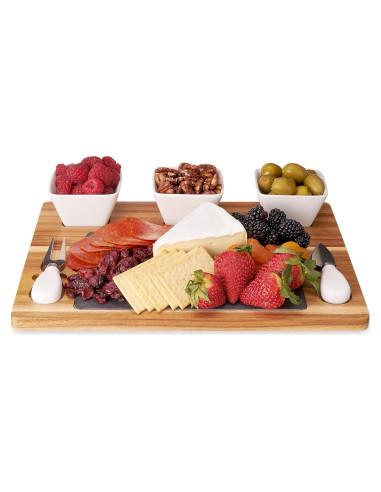 Juego de Tabla de Queso de Acacia y Pizarra Twine - 7 Piezas