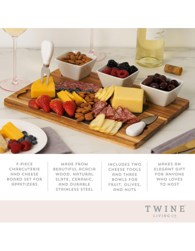 Juego de Tabla de Queso de Acacia y Pizarra Twine - 7 Piezas