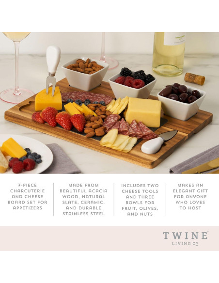 Juego de Tabla de Queso de Acacia y Pizarra Twine - 7 Piezas