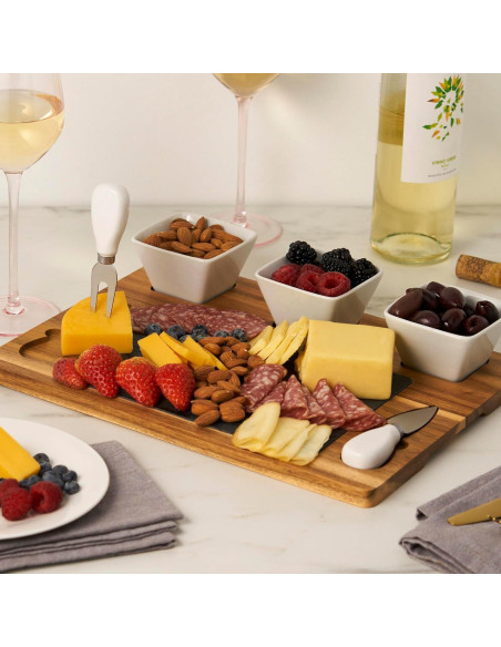 Juego de Tabla de Queso de Acacia y Pizarra Twine - 7 Piezas