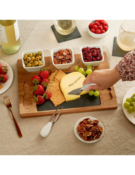Juego de Tabla de Queso de Acacia y Pizarra Twine - 7 Piezas